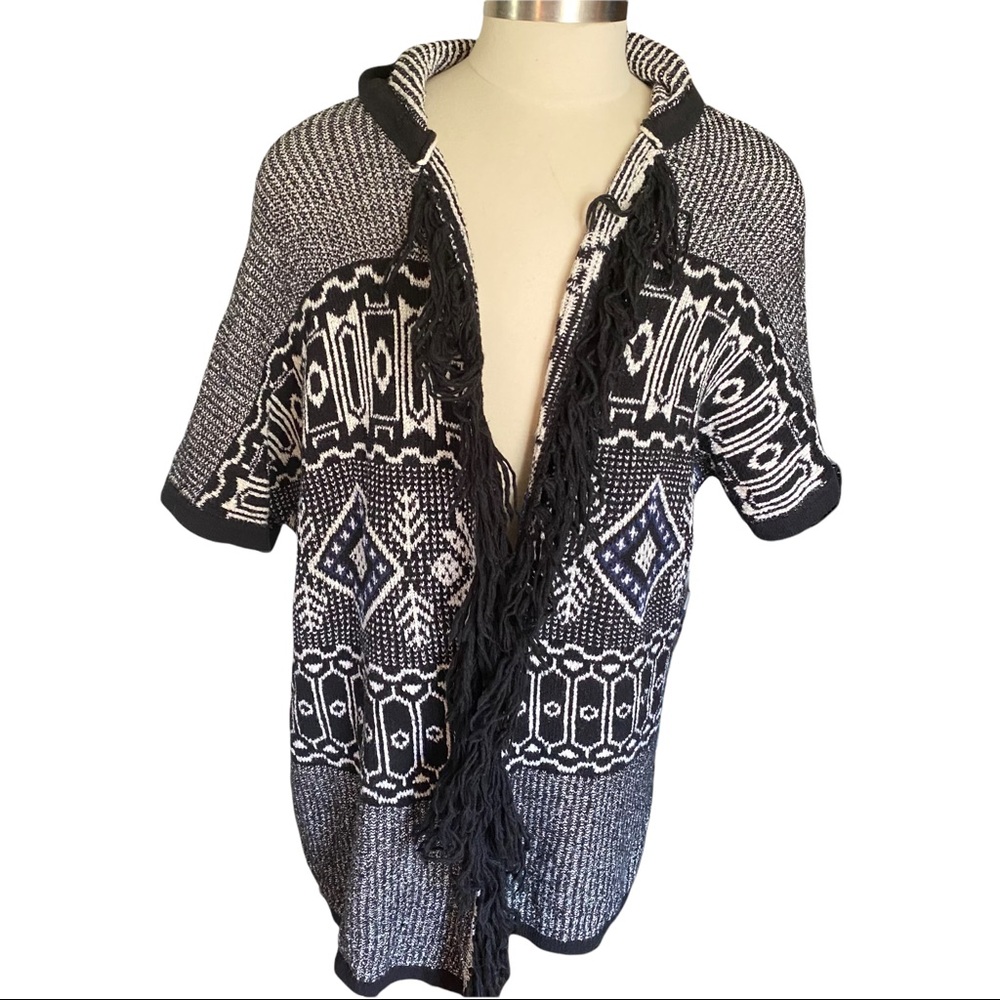 America Eagle Salt & Pepper w HoodOpen-Front Fair Isle Knit Long Cardigan 1 Size